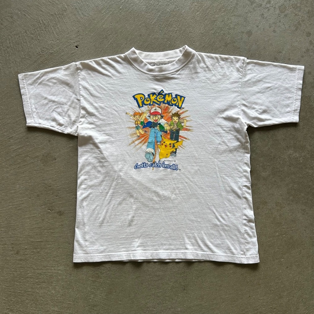 Vintage 90s Pokemon Shirt Size XL White 1999 Catch 'Em All Ash Ketchum Pikachu